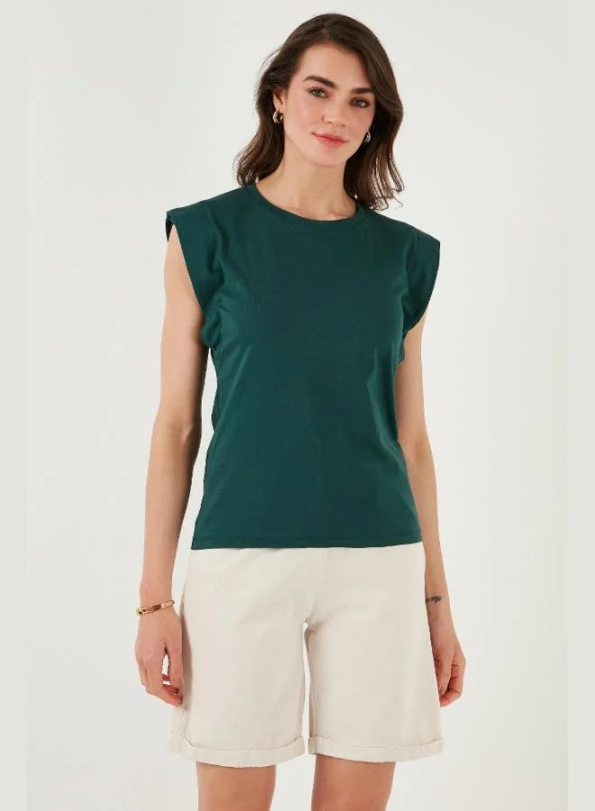 ليلا تي شيرت قطن ليلا بدون أكمام بياقة دائرية للنساء